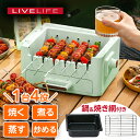 LIVELIFE 少煙 電気グリル ホットプレート 卓上 焼き鳥器 焼肉 串焼き 網焼き 鉄板焼き コンパクト 小型 家庭用 アウトドア キャンプ ベランダ B...