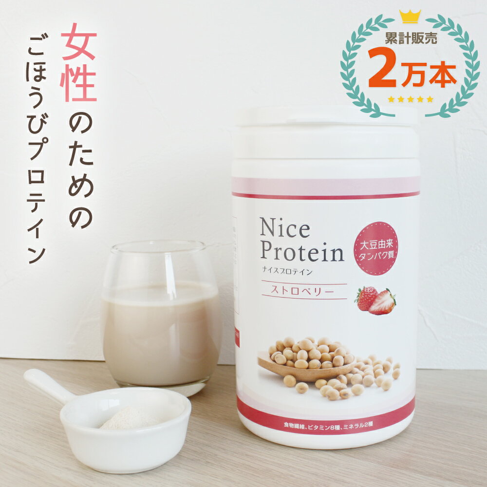 ナイスプロテイン ストロベリー （500g）【賞味期限2023年10月】 いちご味 おいしい ソイプロテイン 美容 大豆 ダイエット ボディメイク 置き換え シェイク 飲みやすい 20代 30代 40代 50代 女性 おすすめ 植物性 たんぱく質 アミノ酸 カルシウム ビタミン 国産