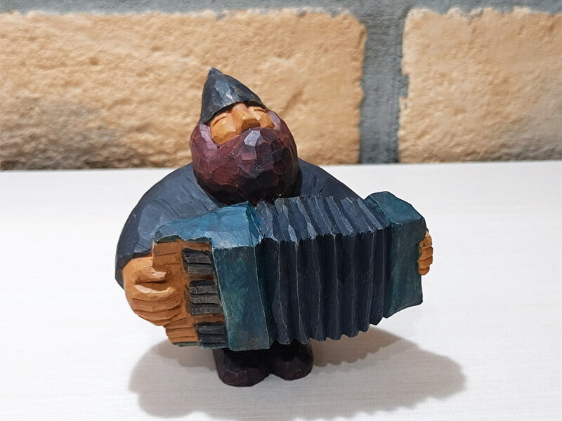 コロポックル　音楽隊　アコーディオン　木彫り　ハンドメイド　かわいい　送料無料(3)