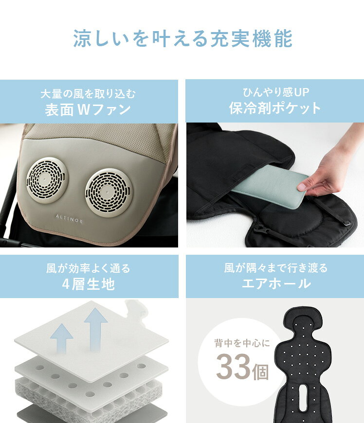 ベビーカー ファンシート ベビーカーシート ファン付き 扇風機 チャイルドシート モバイルバッテリー付き ALTINOR(アルティノル) 暑さ対策 夏 シート ファン 夏用 冷却シート 送風 保冷シート 新生児 出産祝い ソーシャルギフト 洗濯可能