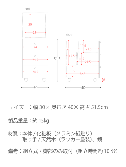 ドレッサー コンパクト 鏡台 ミラー 鏡 一面ドレッサー ドレッサーワゴン シンプル サイドテーブル ベッドサイド ミッドセンチュリー おしゃれ かわいい モダン 北欧 木製 収納 チェスト 化粧台 ワゴン サイドワゴンドレッサー BENET〔ベネット〕