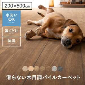 【クーポン配布中】 カーペット おしゃれ 洗える ペット 抗菌 北欧 リビング 犬 猫 ペット用 ラグ マット タイルカーペット 絨毯 じゅうたん 木目 防炎 低ホルムアルデヒド 床暖房対応 ヴィンテージ モダン らぐ 滑らないフローリング調パイルカーペット 200×500cm