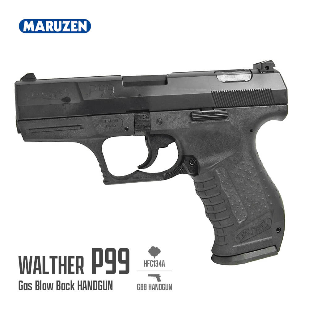 【 マルゼン 製】Walther 正式ライセンス ワルサー P99 ガスブローバック ハンドガン BK ブラック セミオート 刻印入り 18歳以上対象 JASG安全出力基準適合 | 東京マルイ エアガン エアーガン GBB ガスガン エアソフトガン 銃 本体 MARUZEN サバゲー サバイバルゲーム