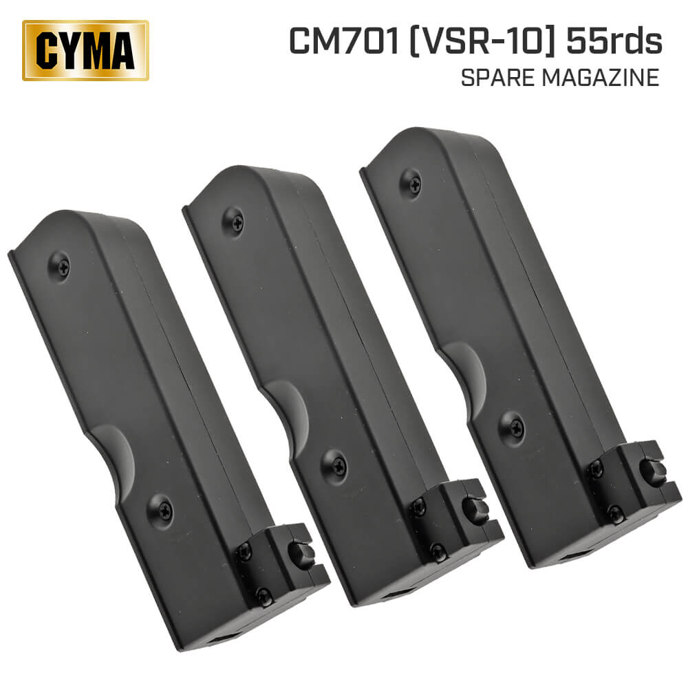 【 CYMA 製】 CM701/M700 シリーズ 対応 55連 VSR-10 タイプ マガジン 3本セット スプリング給弾式 | 東京マルイ エアガン エアーガン ボルトアクション エアーコッキング プロスナイパー 軽量…