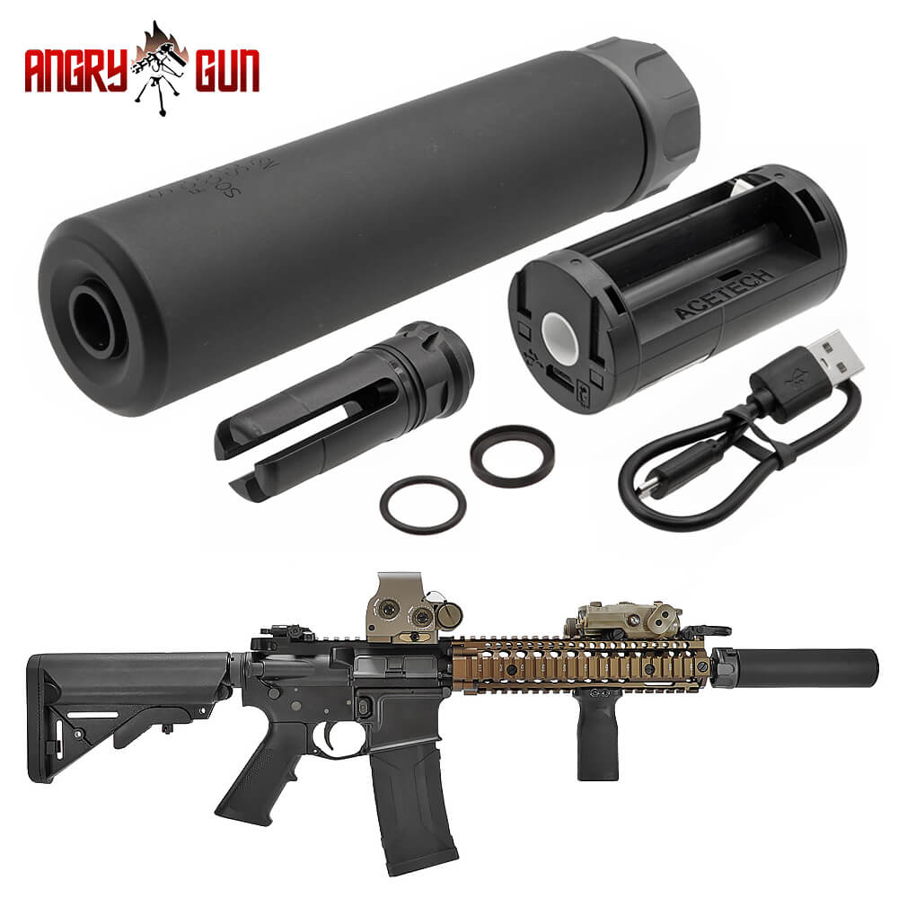 ACETECHトレーサー内蔵【 Angry Gun 製 】14mm逆ネジ 対応 SF SOCOM556 サプレッサー ＆ AT2000R トレーサーユニット 内蔵 SUREFIRE マルイ エアガン エアーガン 電動ガン ガスガン サプレッサー 蓄光 発光 USB オプション カスタム パーツ サバゲー サバイバルゲーム