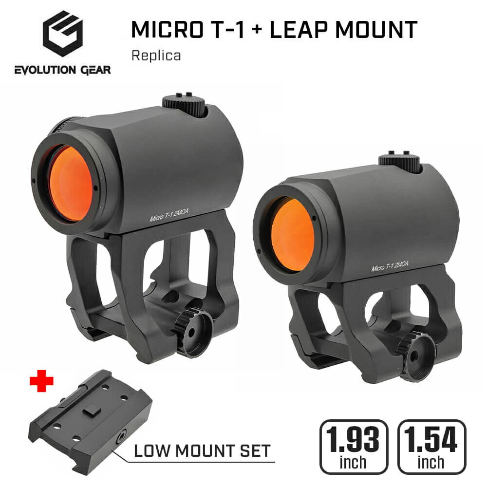 【 Evolution Gear 製 】 Micro T-1 ドットサイト本体 ＆ SCALAR LEAP マウント レプリカ セット 6068アルミニウム合金製 | T1 マイクロ ハイマウント 20mmレール 1.93 1.54 インチ 東京マルイ エアガン 電動ガン ガスガン サバゲー サバイバルゲーム M4 AK MP5 SCAR