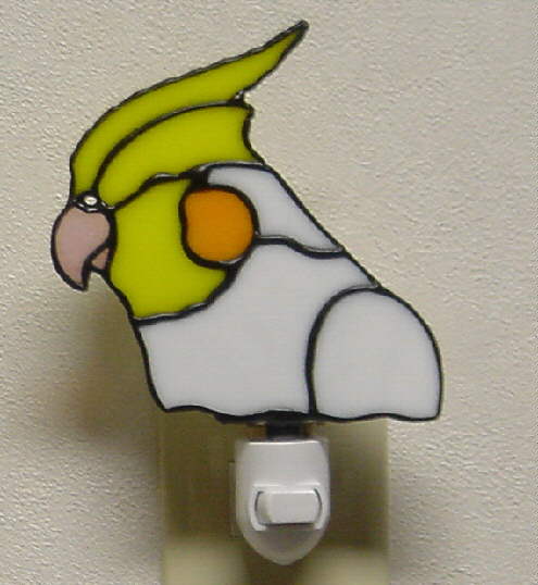 お休みランプ『オカメインコCC』【ステンドグラス 作家 フットライト 足下灯 ライト 照明 インテリア アート 美術品 ガラス 新築】