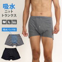 ニットトランクス メンズインナー 高機能パンツ 前開き 吸水パッド付き 無地 綿混 下着 尿漏れ防止エチケット下着 紳士下着 メンズ下着 メンズパンツ( 吸水当...