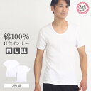 メンズ インナー 半袖 Uネック 綿100% 抗菌 防臭 プラチナ加工 2枚組 Mサイズ Lサイズ XLサイズ ホワイト
