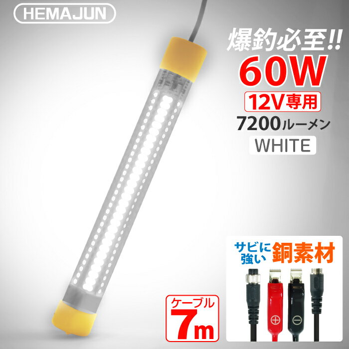 HEMAJUN 集魚灯 60w 12V専用 LED ホワイト HJ-FL01-60W 集魚ライト 水中集魚灯 7200ルーメン 白 ライト 照明 灯 水中ライト 夜灯 led集魚灯 水中LEDライト