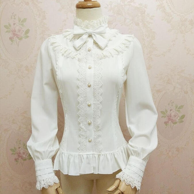ゴスロリ レディース ブラウス トップス レース Lolita 春 秋 立て襟 長袖 シャツ ロリータ ロリィタ クリスマス コスプレ ハロウィン