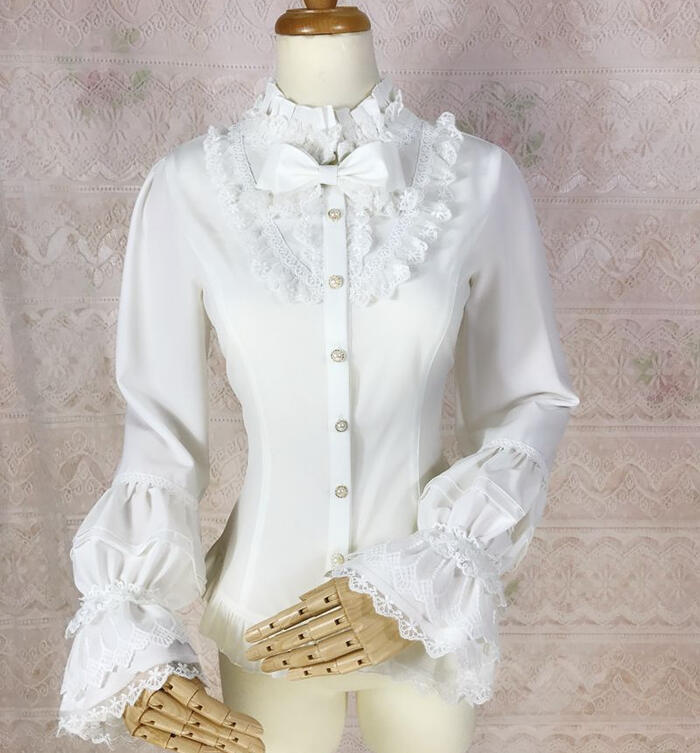ブラウス ゴスロリ Lolita レディース シフォン トップス 立て襟 ビジョップスリー...