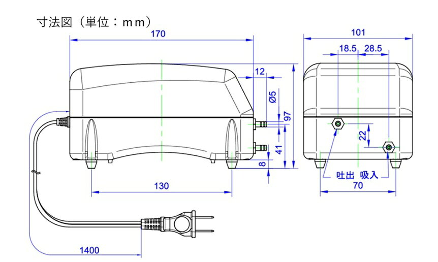 ポンプネットショップ楽天市場店のエアーポンプ　ST-4000S 【吸排両用】　エアサーブ製　1年保証付き　送料無料　低騒音・低振動　省エネ　100％国内生産　安心の耐久性｜アングル2