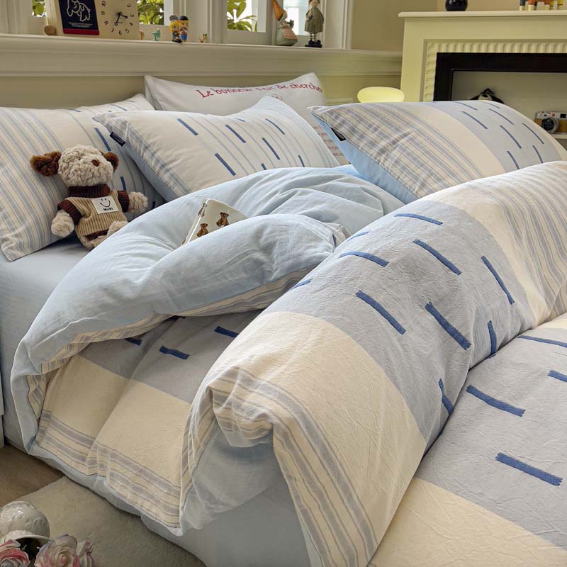 送料無料 布団カバーセット 高品質 ストライプ 綿100% シングル 無地 4点セット おしゃれ 布団カバー ..