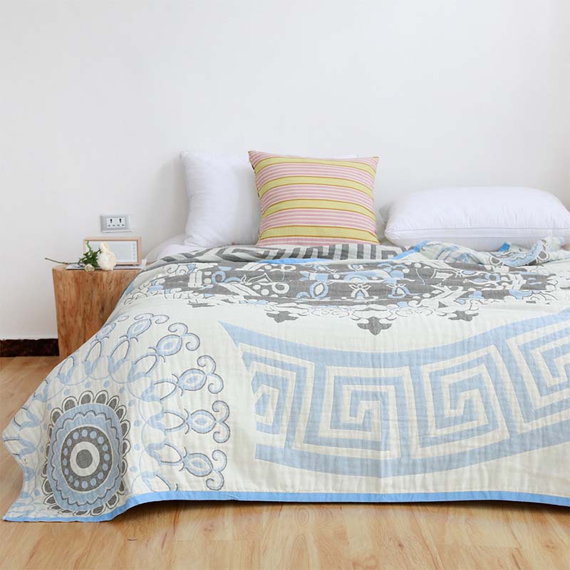 送料無料 ガーゼケット 綿100% 柔らかい 4層ガーゼ 花柄 タオルケット 北欧 シングルサイズ 大判 おしゃれ 洗える タオル 夏用 ガーゼ ガーゼケット ひざ掛け 軽量 通気 オールシーズン使用可能 春 夏 ベッドスロー スローケット 新生活 プレゼント 通年使用