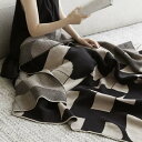 送料無料 ニットブランケット ブラック ひざ掛け ホワイト 130×170cm ブランケット 大判 黒白 柔らかい 毛布 おしゃれ 可愛い ふわふわ 北欧 大判...