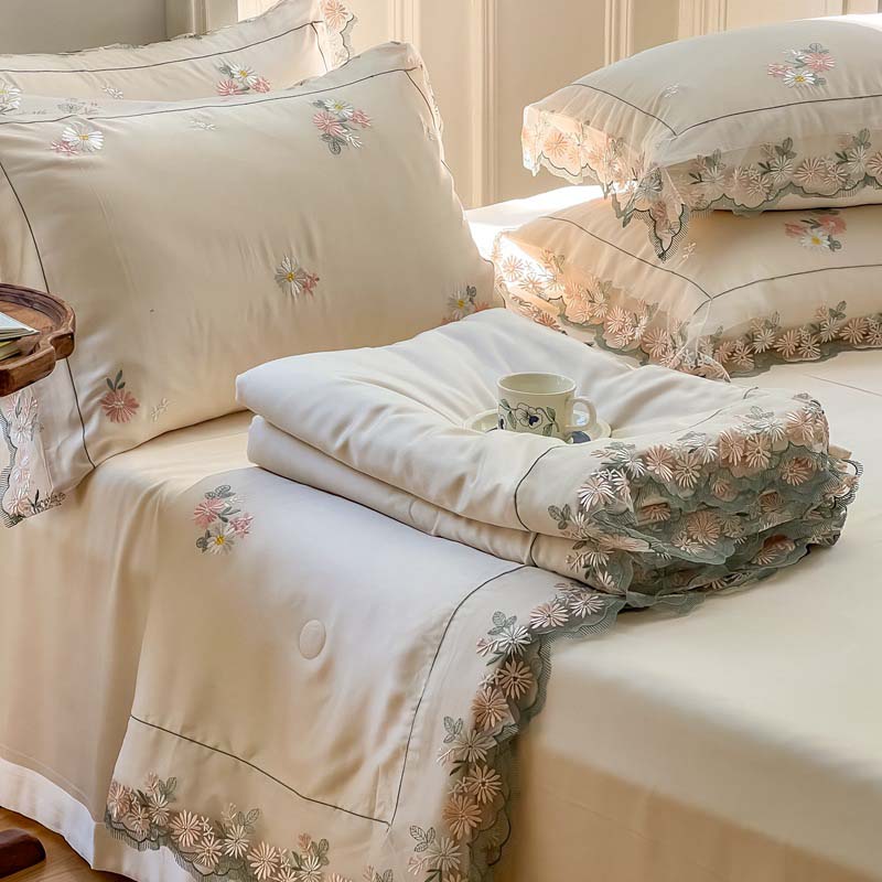 高品質 夏布団 ひんやり 刺繍 掛け布団 シングルサイズ 花柄 冷感 夏用 テンセル 夏用掛け布団 洗える ..