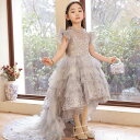 子供ドレス グレー 送料無料 可愛いドレス 立ち襟 女児ドレス 女の子ドレス トレーン ショート丈 2タイプ ピアノ発表会ドレス 演奏会ドレス キッズドレス キレイめ 100 110 120 130 140 150 160