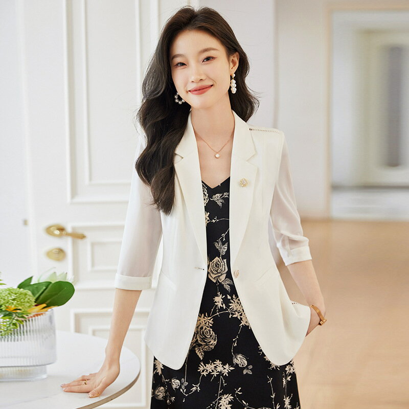 送料無料 全3色 テーラードジャケット レディース 夏 サマージャケット 白 黒 ピンク ジャケット 7分袖 ホワイトジャケット 通勤 OL 無地 カジュアルジャケット ブラック 細身 着瘦せ テーラードジャケット 大きいサイズ S M L XL 2XL 3XL 4XL