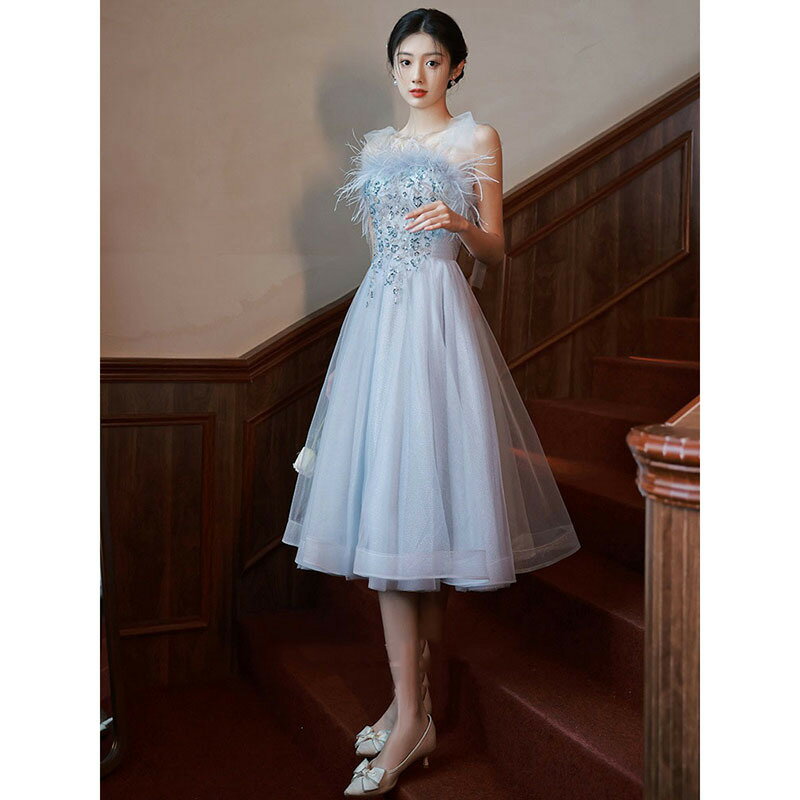 送料無料 結婚式ドレス 二次会ドレス ブルー グレー キャミドレス サックス チュール ドレス スパンコール キラキラ キレイめ 成人式ドレス 同窓会 謝恩会 ミモレ丈ドレス ロングドレス 結婚式 二次会 パーティードレス XS S M L XL XXL XXXL