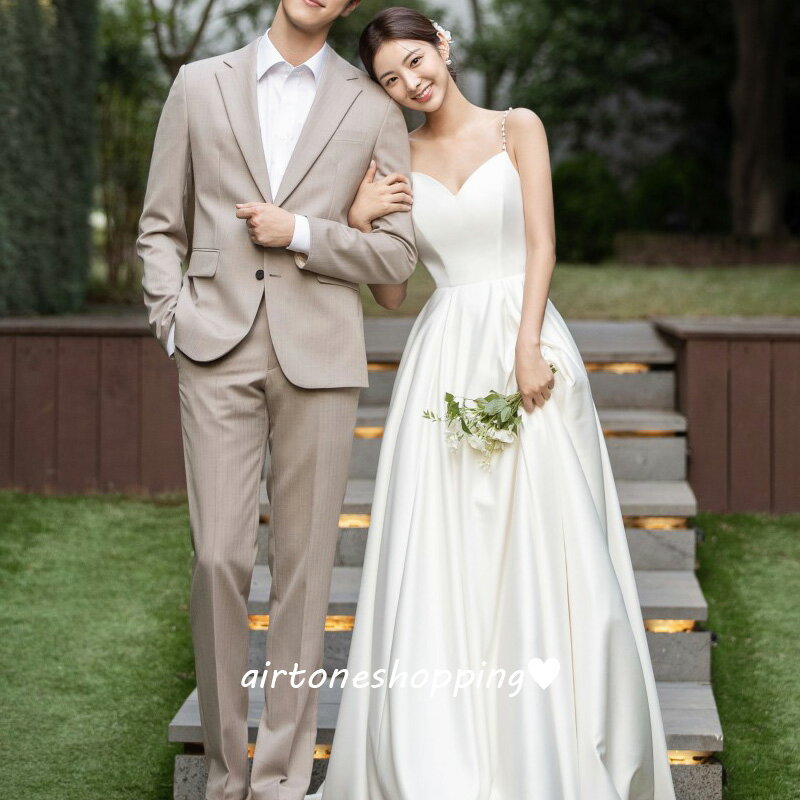 送料無料 二次会ドレス ウェディングドレス キャミドレス 白 サテン ドレス 結婚式ドレス 二次会 パール 可愛い オシャレ ロングドレス ホワイト ウェディング ドレス Aライン 海外挙式 撮影 XS S M L XL XXL XXXL