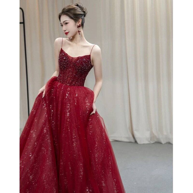 Rakuten - 送料無料 結婚式ドレス 二次会ドレス ゲストドレス ワイン赤 キャミドレス キラキラ 可愛い ロングドレス 結婚式 二次会 ドレス ノースリーブ イブニングドレス 発表会ドレス ワインレッド パーティードレス Aライン XS S M L XL XXL XXXL