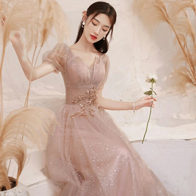 送料無料イブニングドレスピンクロン...