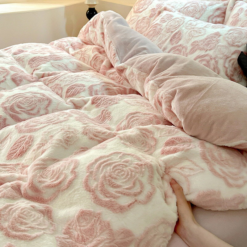 送料無料 全4色 布団カバーセット ボア モコモコ ふわふわ 花柄 ピンク ブルー グリーン 可愛い 寝具カ..
