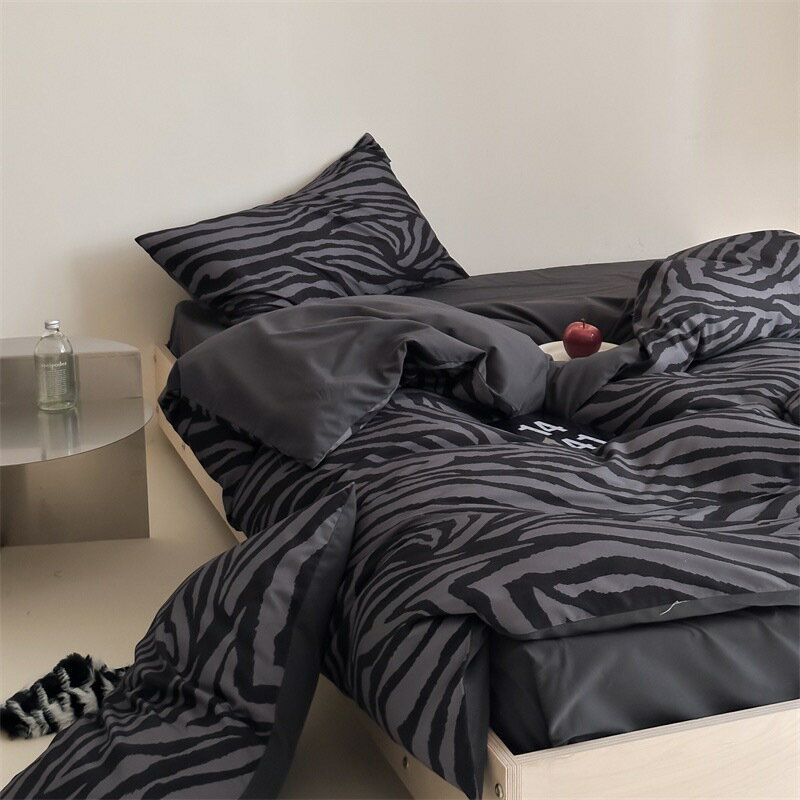 送料無料 全6色 布団カバーセット ブラック ヒョウ柄 コットン100% 寝具カバーセット 4点セット ダブル..
