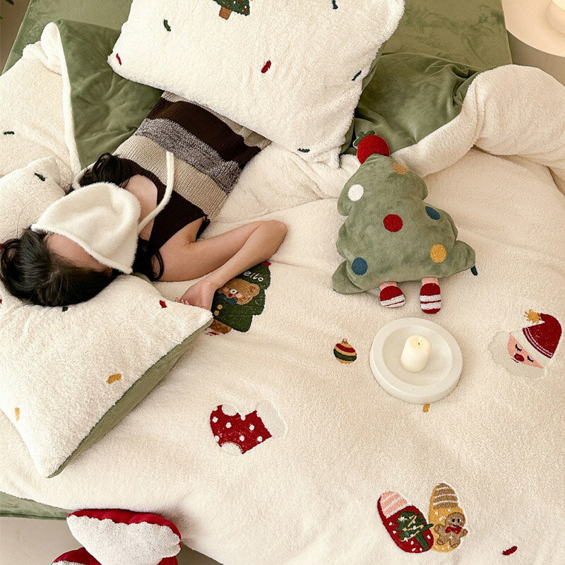 送料無料 布団カバーセット クリスマス ホワイト グリーン 可愛い 冬 寝具カバーセット 3点セット 4点セット シングル ダブル クイーン キング フランネル 掛け布団カバーセット 白 緑 プレゼント ギフト ベッド用品 寝具 寝室 新生活