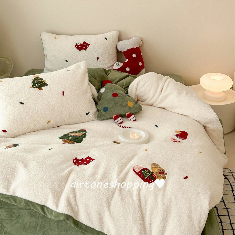 送料無料 布団カバーセット クリスマス ホワイト グリーン 可愛い 冬 寝具カバーセット 3点セット 4点セット シングル ダブル クイーン キング フランネル 掛け布団カバーセット 白 緑 プレゼント ギフト ベッド用品 寝具 寝室 新生活 [2]