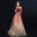 送料無料 結婚式ドレス 二次会ドレス ワイン赤 オフショルダー イブニングドレス ロングドレス ワインレッド 発表会ドレス グラデーション オシャレ 可愛い パーティードレス ロング Aライン キラキラドレス キレイめ XS S M L XL XXL(4)