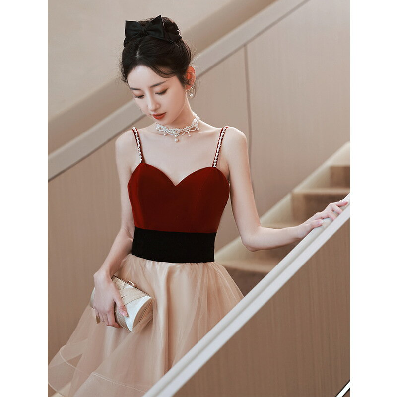 送料無料 ゲストドレス ワイン赤 結婚式ドレス 二次会ドレス キャミドレス ロング ビーズ パール 可愛い ロングドレス 結婚式 二次会 ベロア ベルベット ノースリーブ フレア フリル パーティードレス XS S M L XL XXL XXXL