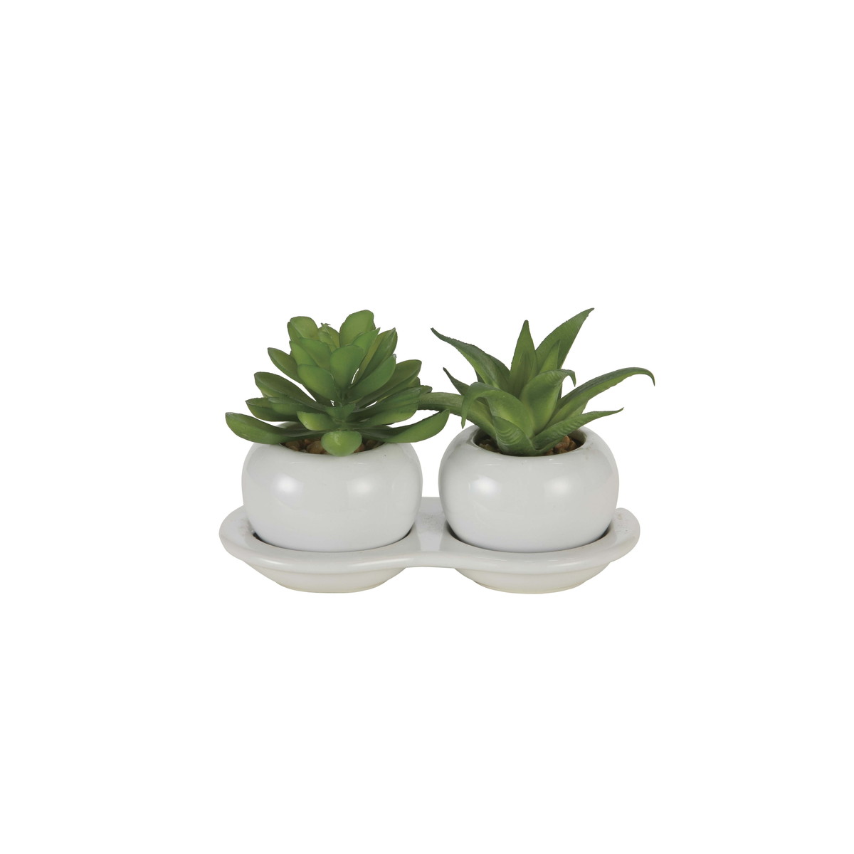 ダブル多肉ポットA(ポリ製) 2109A25 W15×D7×H10cm【2024年版 人工観葉植物 光の楽園 造花 フェイク リビング 玄関 アートフラワー インテリアグリーン】