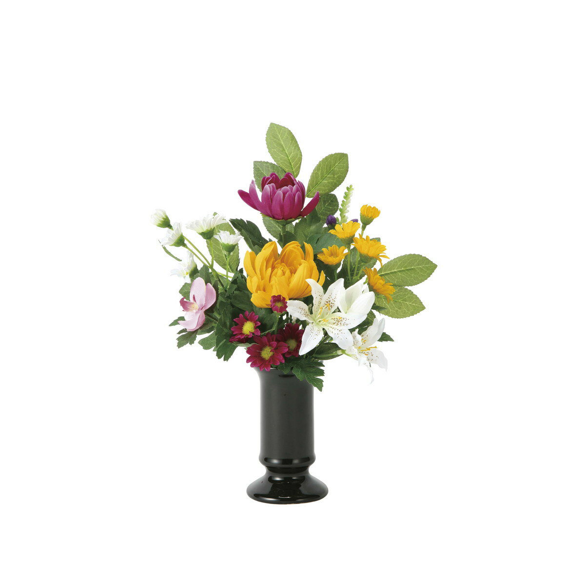 仏花小菊2個セット(器付) 2388A75 W20×D15×H32cm【2024年版 人工観葉植物 光の楽園 造花 フェイク リビング 玄関 アートフラワー インテリアグリーン】