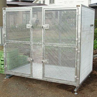 HTB-02R(細網目タイプ) 開き扉×4枚 W186×D124×H166cm 3200L 45Lごみ袋×約71個分 約47世帯【業務用 大型ゴミ箱 ゴミステーション 屋外 大容量 町内会 自治会 カラス 猫 動物 ゴミ収集所メッシュタイプ ゴミストッカー 完成品】