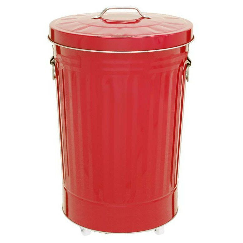 ダストBOX(トタン) 42C レッド 直径35.5×高さ58.5cm 容量約42L【ブリキ製ボディ ふた付き キャスター付き 業務用分別ゴミ箱 屑入 ダストボックス 屋外使用可 オフィス 給湯室 事務所 病院 キッチン ミヅシマ】
