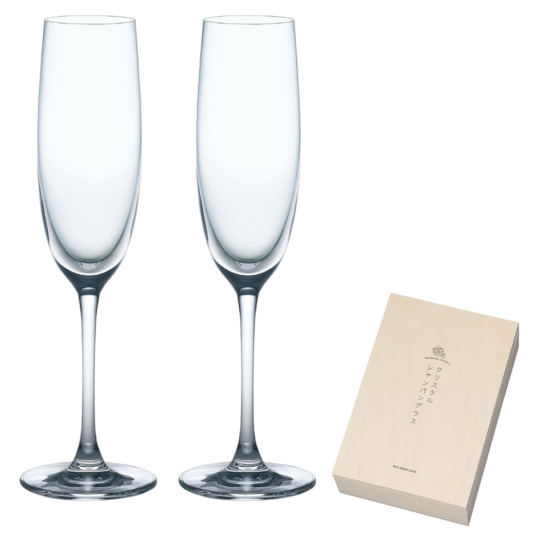 クリスタルシャンパングラスセット 170ml×2 G456-S111【ガラス 硝子 2個組 木箱入り 贈り物】