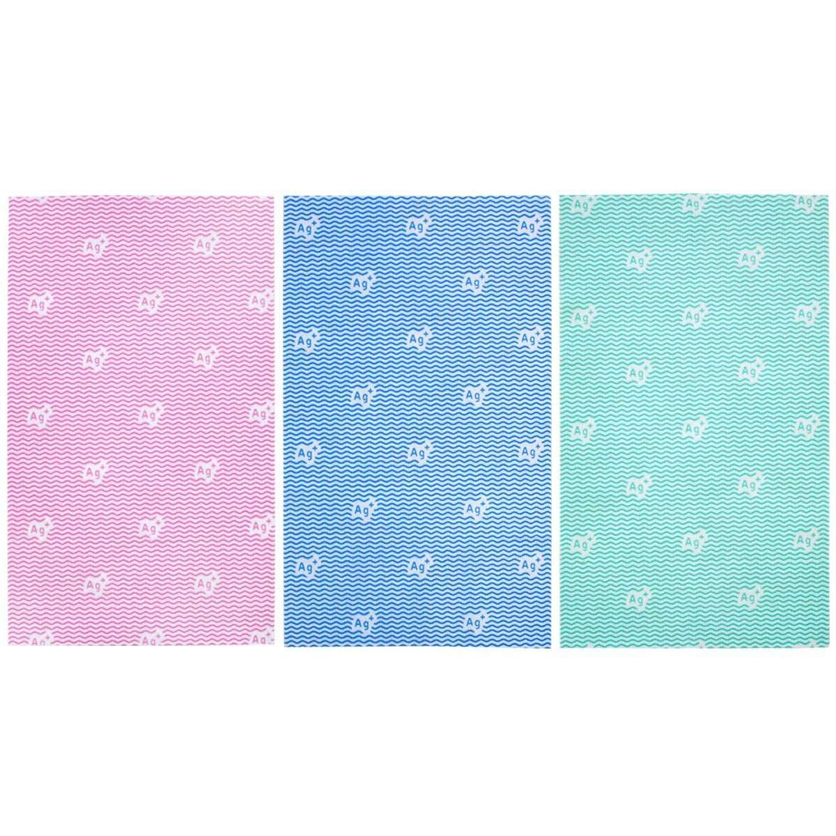 抗菌 イヤなニオイのしない 不織布ふきん(厚手タイプ) 35×60cm ピンク/ブルー/グリーン 3枚入【皿拭き 食器拭き】