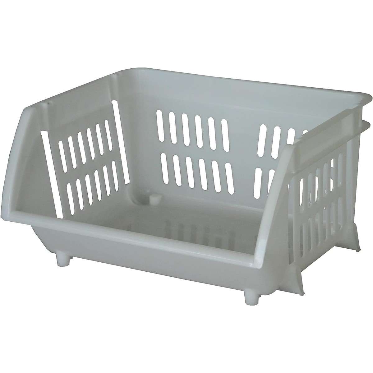 積み重ねバスケット Nホワイト【バスケット カゴ 重ねて使う 収納 かご 棚 キッチン 衣類】