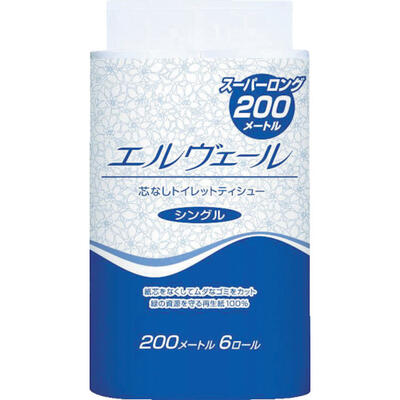 エリエール　エルヴェールトイレットティシュー200m6R芯なし　6ロール×8パック　21000693　414-1091