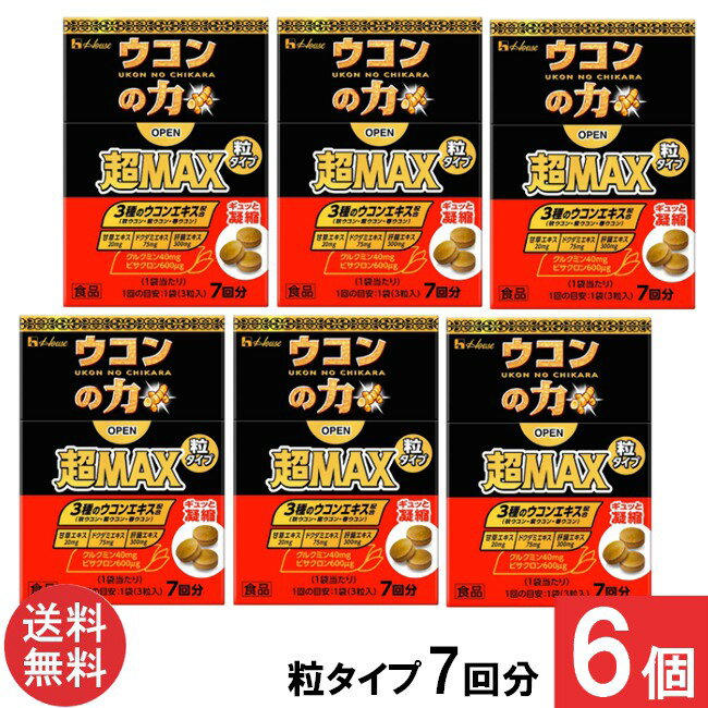 送料無料 ハウスウェルネス ウコンの力 超MAX 粒タイプ 7回分（1袋3粒）×6個
