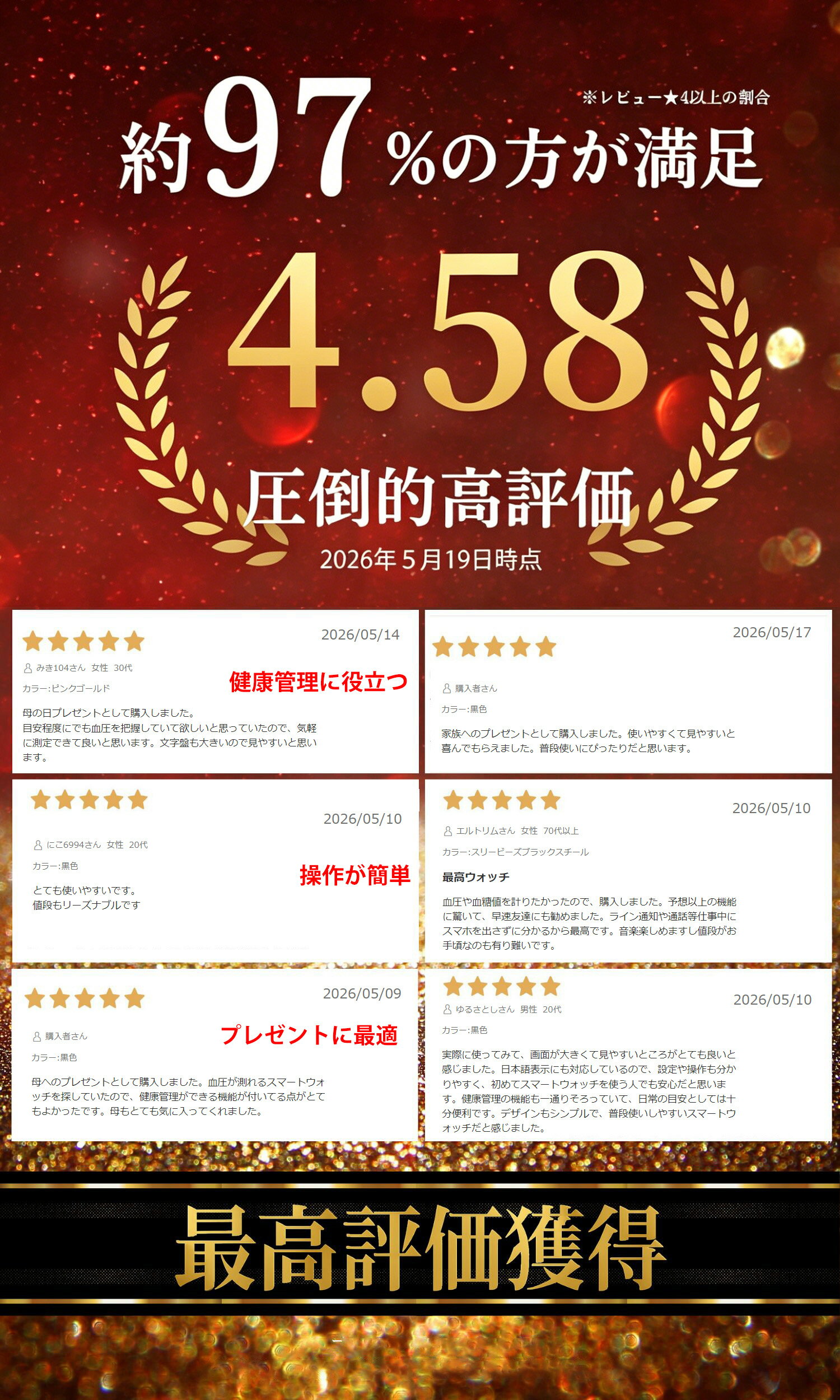 【即納可能】 スマートウォッチ 日本製 血圧 心拍数 血糖値 センサー レディース 1.91インチ 血中酸素 睡眠 IP67防水 iPhone/Android対応 日本語対応 プレゼント 24時間体温測定 音楽プレーヤー 高精度心拍数 睡眠検測 呼吸率 日本語説明書 父の日 - Image 2