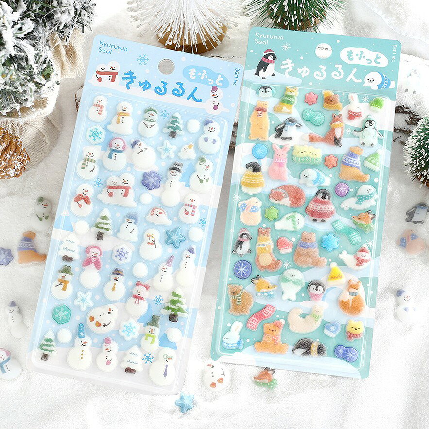 きゅるるんシール 2026冬限定 もふっと冬animals もふっと雪だるま 2種セット aisai-shoes-10000812 あい彩 パッケージ画像