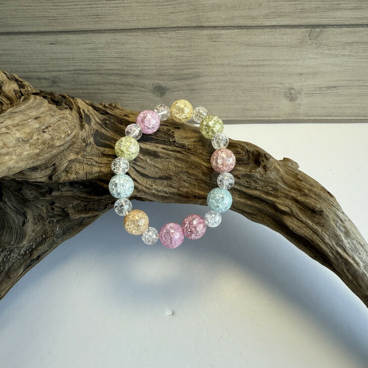 ブレスレット 天然石 パワーストーン ブレス レディース メンズ 数珠 女性 男性 金運 健康運 勝負運 恋愛運 仕事運 開運 厄除け 厄払い ペア ビーズ アレルギー シンプル プレゼント ブレスレット用 アクセサリー フリーサイズ パステルカラー クリア クラック水晶【002】