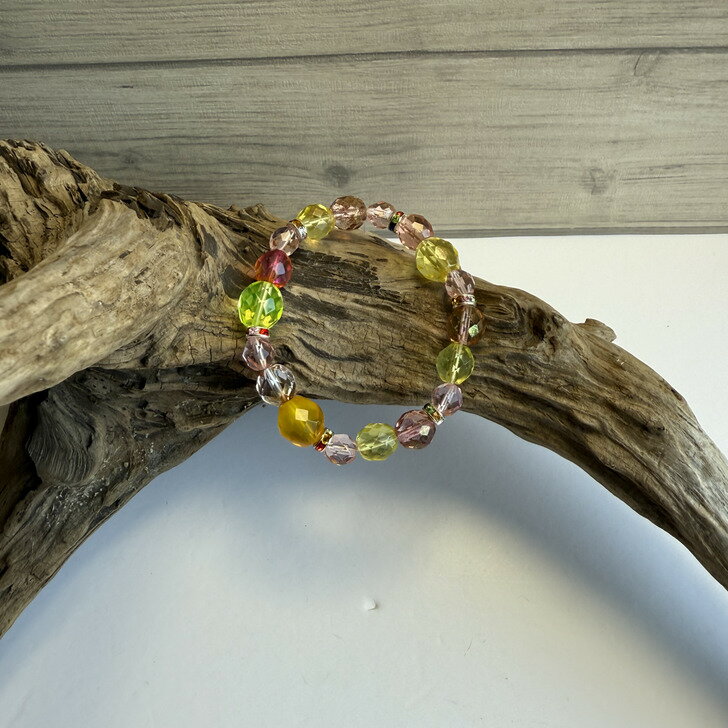 ブレスレット 天然石 パワーストーン ブレス レディース メンズ 数珠 女性 男性 金運 健康運 勝負運 恋愛運 開運 仕事運 無病息災 家庭円満 厄除け 厄払い ペア ビーズ シンプル プレゼント アクセサリー フリーサイズ チェコビーズ イエロー オレンジ ピンク クリア【004】