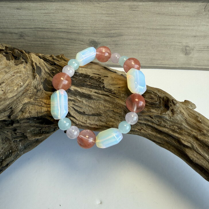 ブレスレット 天然石 パワーストーン ブレス レディース メンズ 数珠 女性 男性 金運 健康運 勝負運 恋愛運 仕事運 開運 無病息災 家庭円満 厄除け ペア ビーズ シンプル プレゼント アクセサリー フリーサイズ オパール 白 赤 水色 ラベンダー チェリー クリア【010】