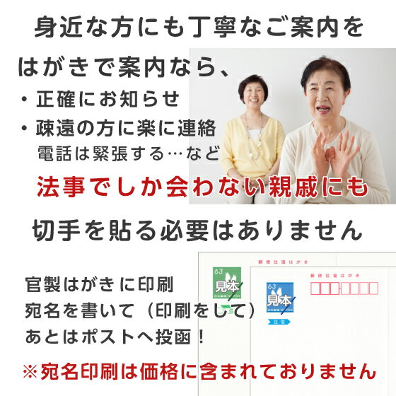 法要 法事 案内 はがき 5枚～50枚 印刷 用紙 官製 往復はがき 郵便局 ハガキ 案内状 通知 連絡 例文 文例 テンプレート 忌明け 四十九日 満中陰 一周忌 回忌 挨拶状 名入れ 3