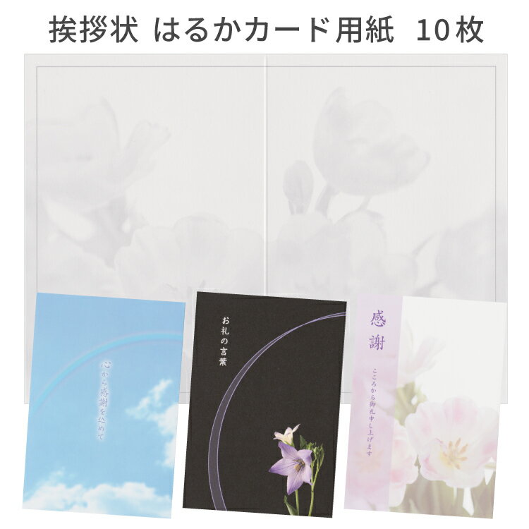 香典返し 弔事 挨拶状 はるかカード 用紙のみ 10枚 2つ折 Wカード 文章印刷なし 忌明け 満中陰志 葬儀後 お礼状 二つ折り デザイン 絵柄 優花 ピンク 虹 水色 桔梗 黒