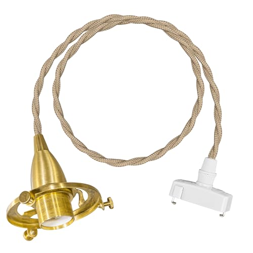 E17 真鍮ソケット 3点留めタイプ 大きい分解パーツ付き 最大で口径7.4cmシェード対応 裸電球 ペンダントライト ゴールド インテリア照明 吊り下げライト 引っ掛け式ライト E17真鍮 電球別売り カーキ色コード 100CM(3)